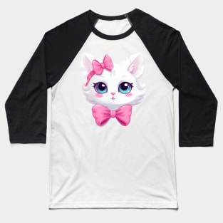 Cute Kitten in Pink Bow Baseball T-Shirt